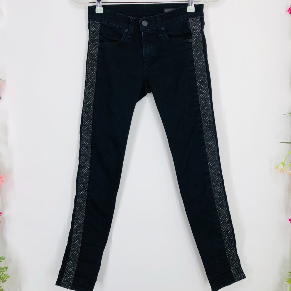 Rag n bone dark wash blue jeans leather trim